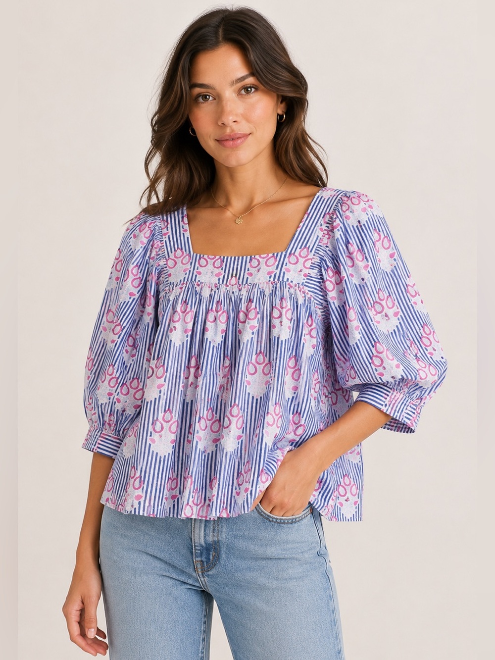 NWT Blockprints Viti Top in Greece Blue size XS Tuckernuck